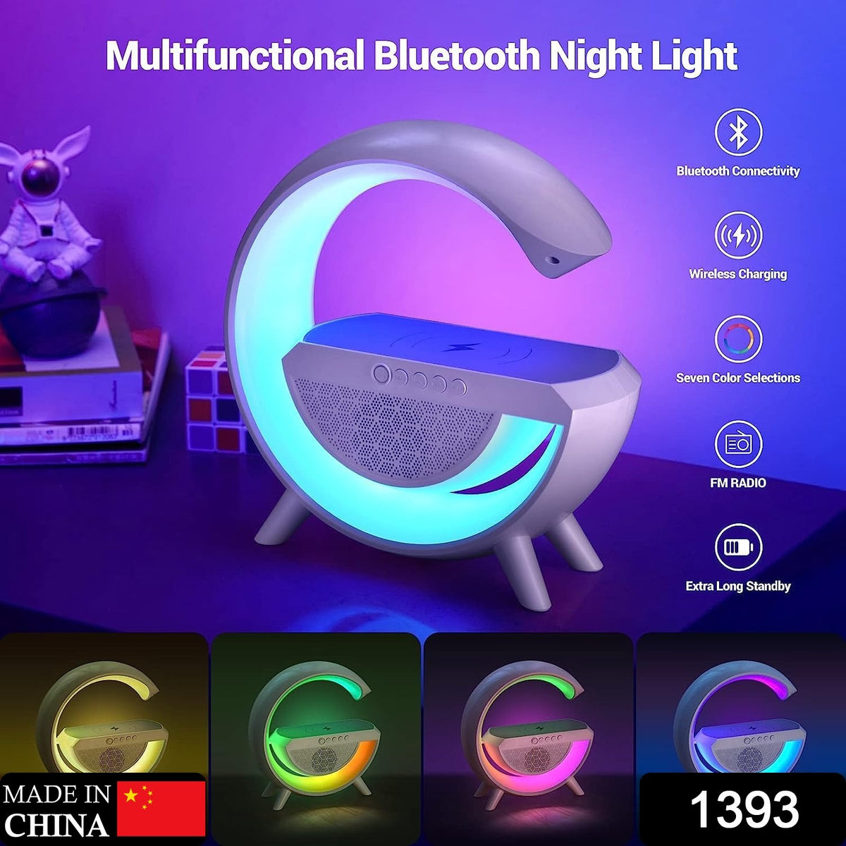 1393   3-in-1 Multi-function Led Night Lamp With Bluetooth Speaker Wireless Charging For Bedroom For Music Party And Mood Lighting - Perfect Gift For All Occasions  KazKart