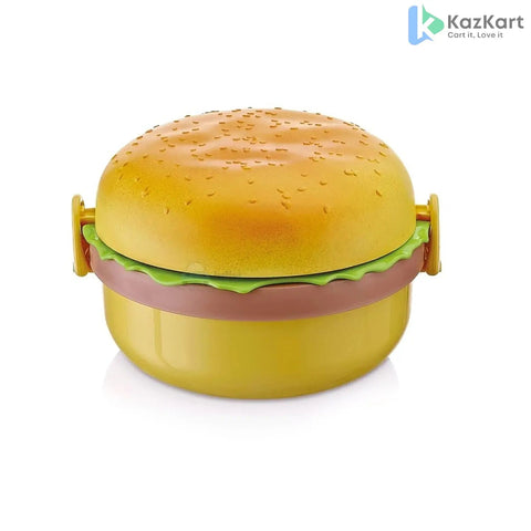 5313 Burger Shape Lunch Box Plastic Lunch Box Food Container Sets Double Layer Lunchbox 1000ml With 2 Spoon Applicable To Kids And Elementary School Students  KazKart