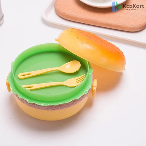 5313 Burger Shape Lunch Box Plastic Lunch Box Food Container Sets Double Layer Lunchbox 1000ml With 2 Spoon Applicable To Kids And Elementary School Students  KazKart