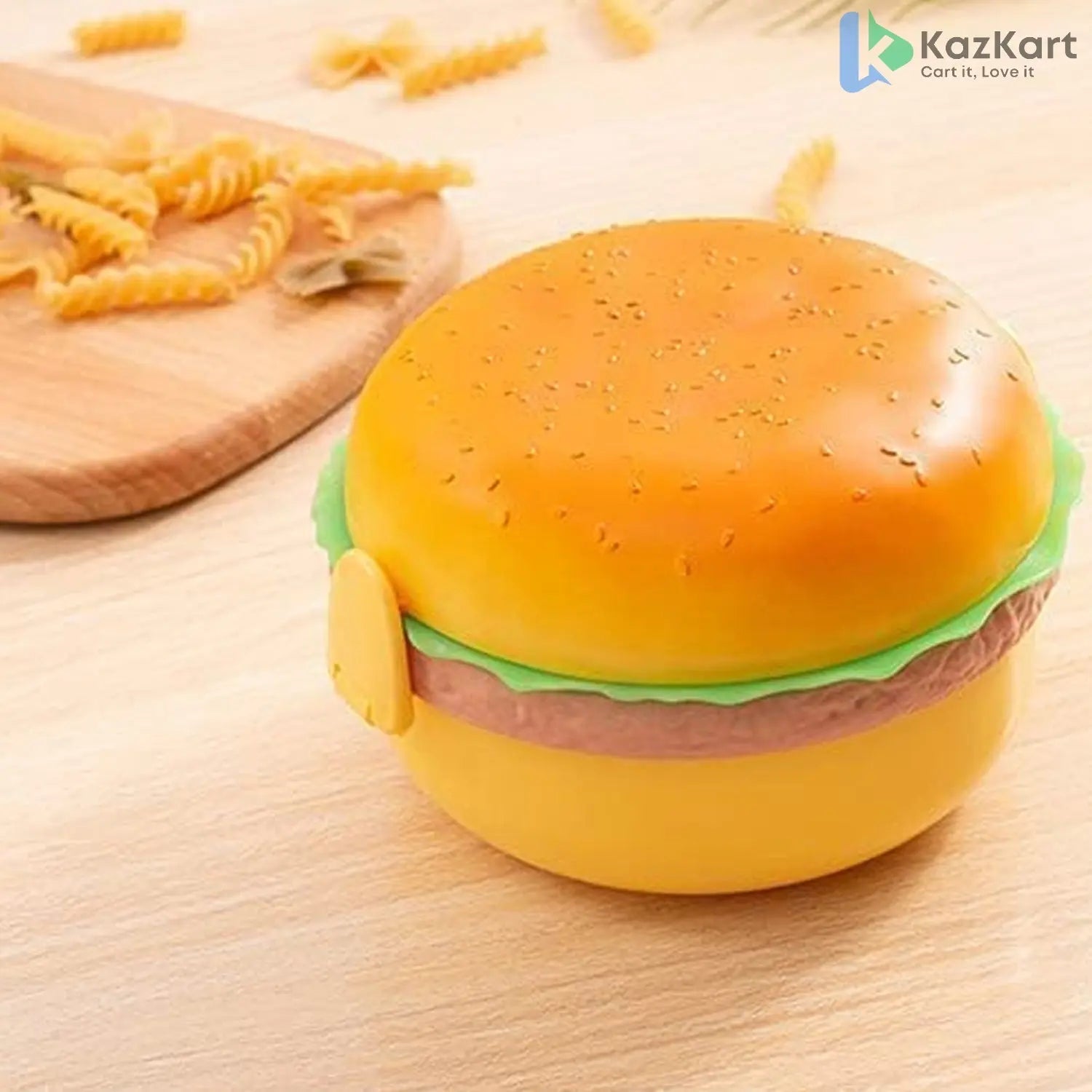 5313 Burger Shape Lunch Box Plastic Lunch Box Food Container Sets Double Layer Lunchbox 1000ml With 2 Spoon Applicable To Kids And Elementary School Students  KazKart