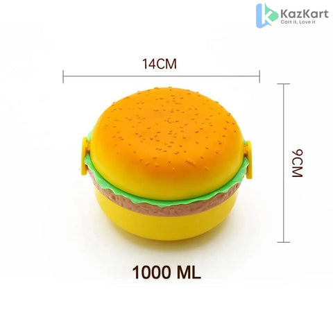 5313 Burger Shape Lunch Box Plastic Lunch Box Food Container Sets Double Layer Lunchbox 1000ml With 2 Spoon Applicable To Kids And Elementary School Students  KazKart