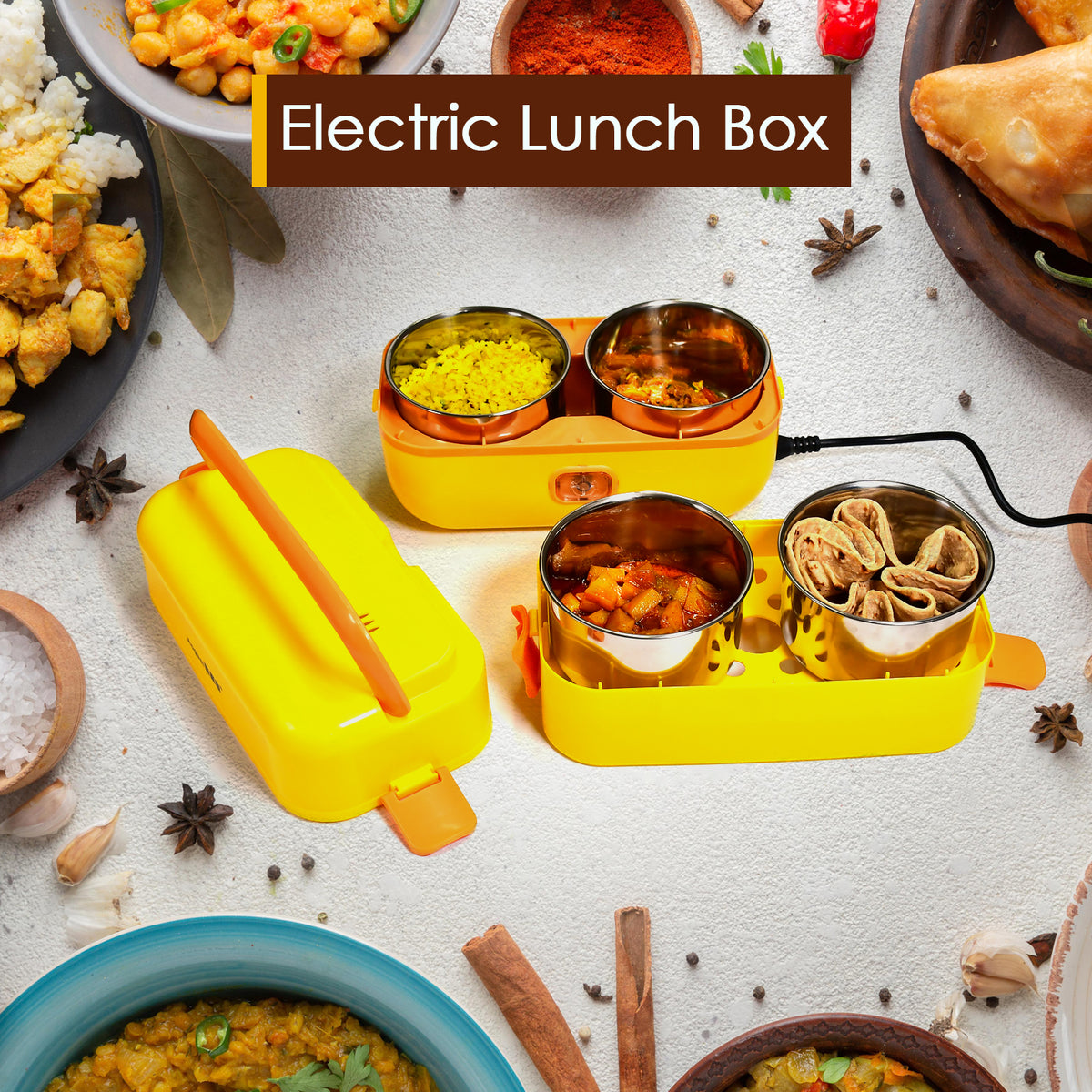 2944 2layer Electric Lunch Box For Office Portable Lunch Warmer With Removable 4 Stainless Steel Container.  KazKart