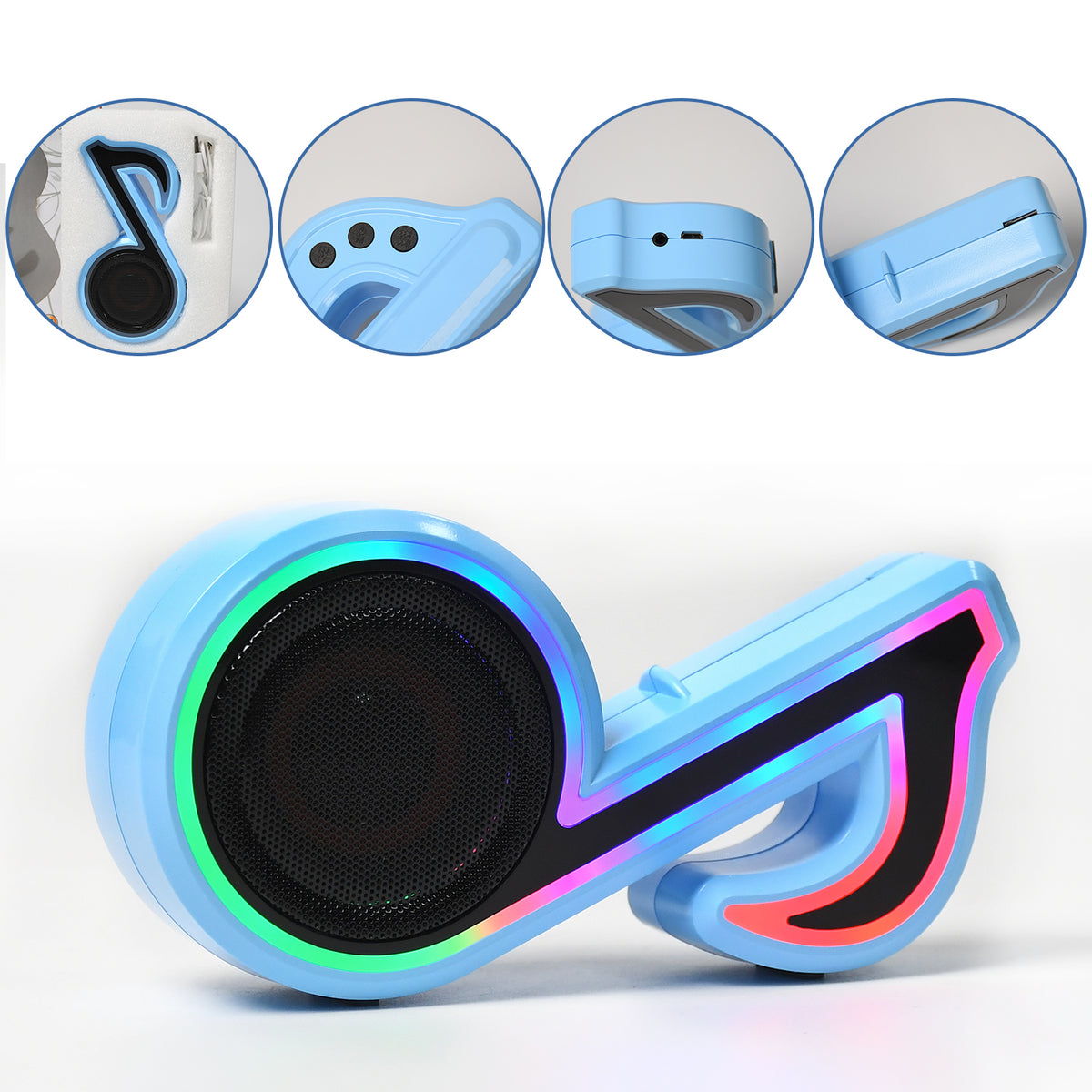 6068 Mini Portable Music Note Shape Speaker Subwoofer Colorful Musical Note Led Lighting Sound For Creatives Gift Computer Phone Sound Equipment  KazKart