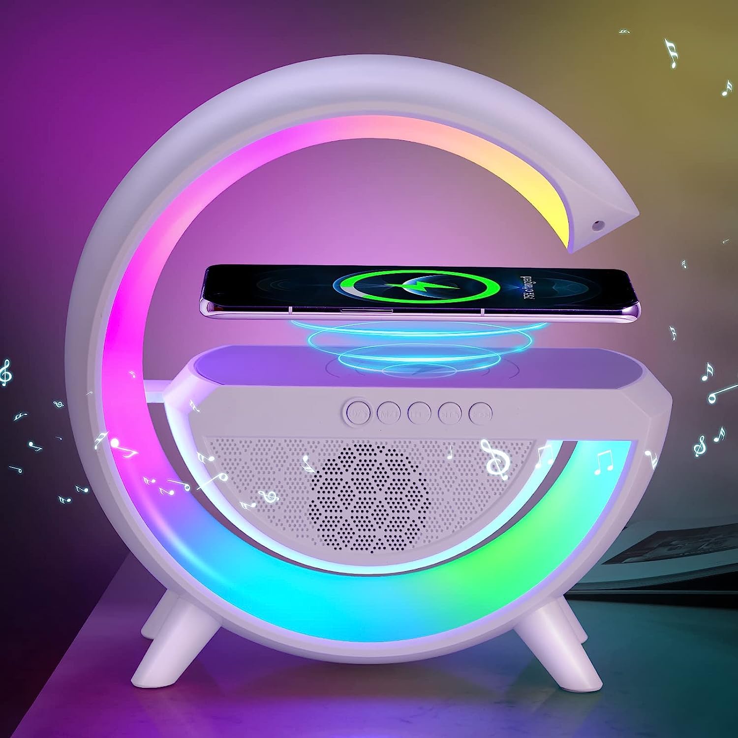 1393   3-in-1 Multi-function Led Night Lamp With Bluetooth Speaker Wireless Charging For Bedroom For Music Party And Mood Lighting - Perfect Gift For All Occasions  KazKart