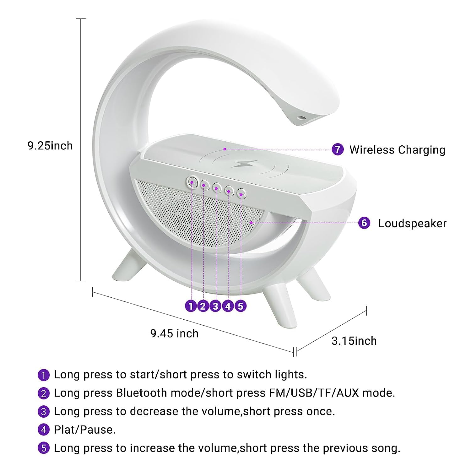 1393   3-in-1 Multi-function Led Night Lamp With Bluetooth Speaker Wireless Charging For Bedroom For Music Party And Mood Lighting - Perfect Gift For All Occasions  KazKart