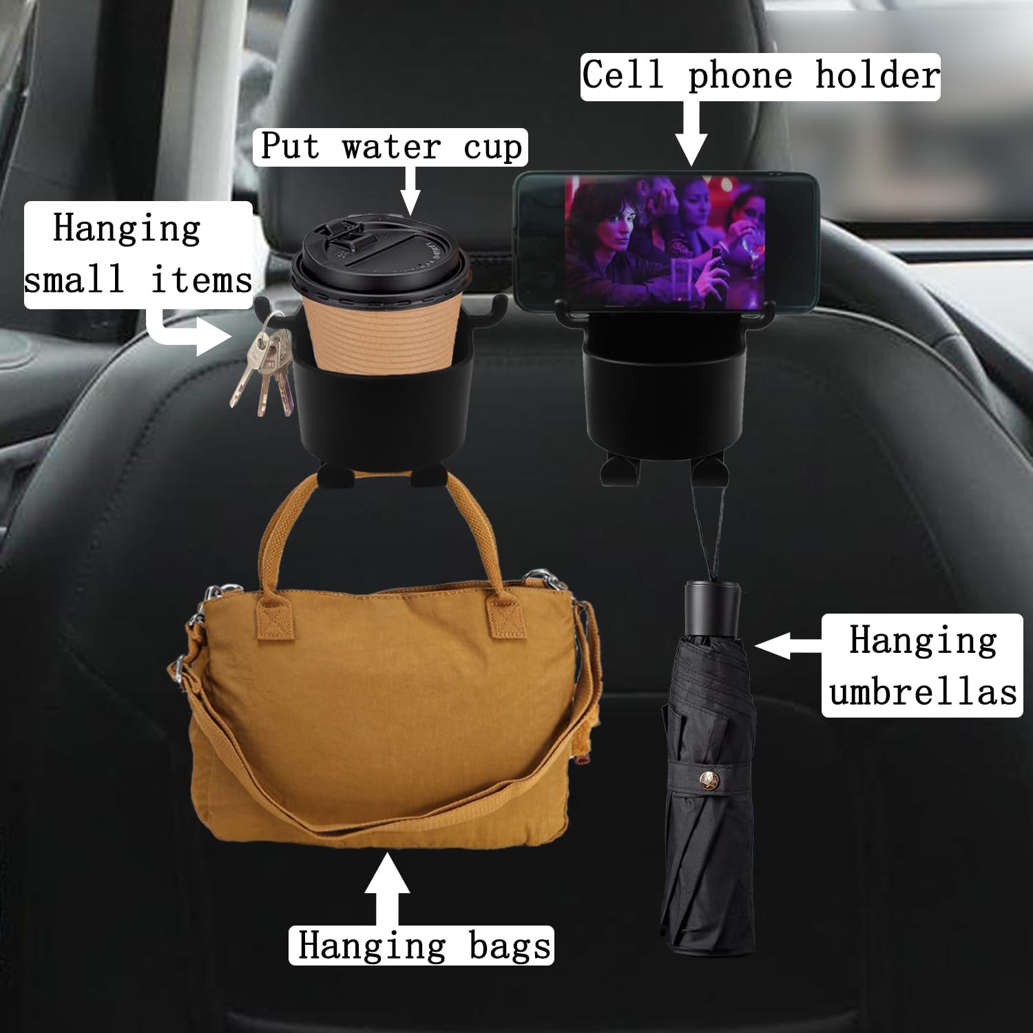 8548 Car Headrest Backseat Organizer 3 In 1 Automotive Cell Phone Drink Cupholder Adapter With Headrest Hooks For Kids And Adults Multifunctional Storage For Car Travel Accessories  KazKart