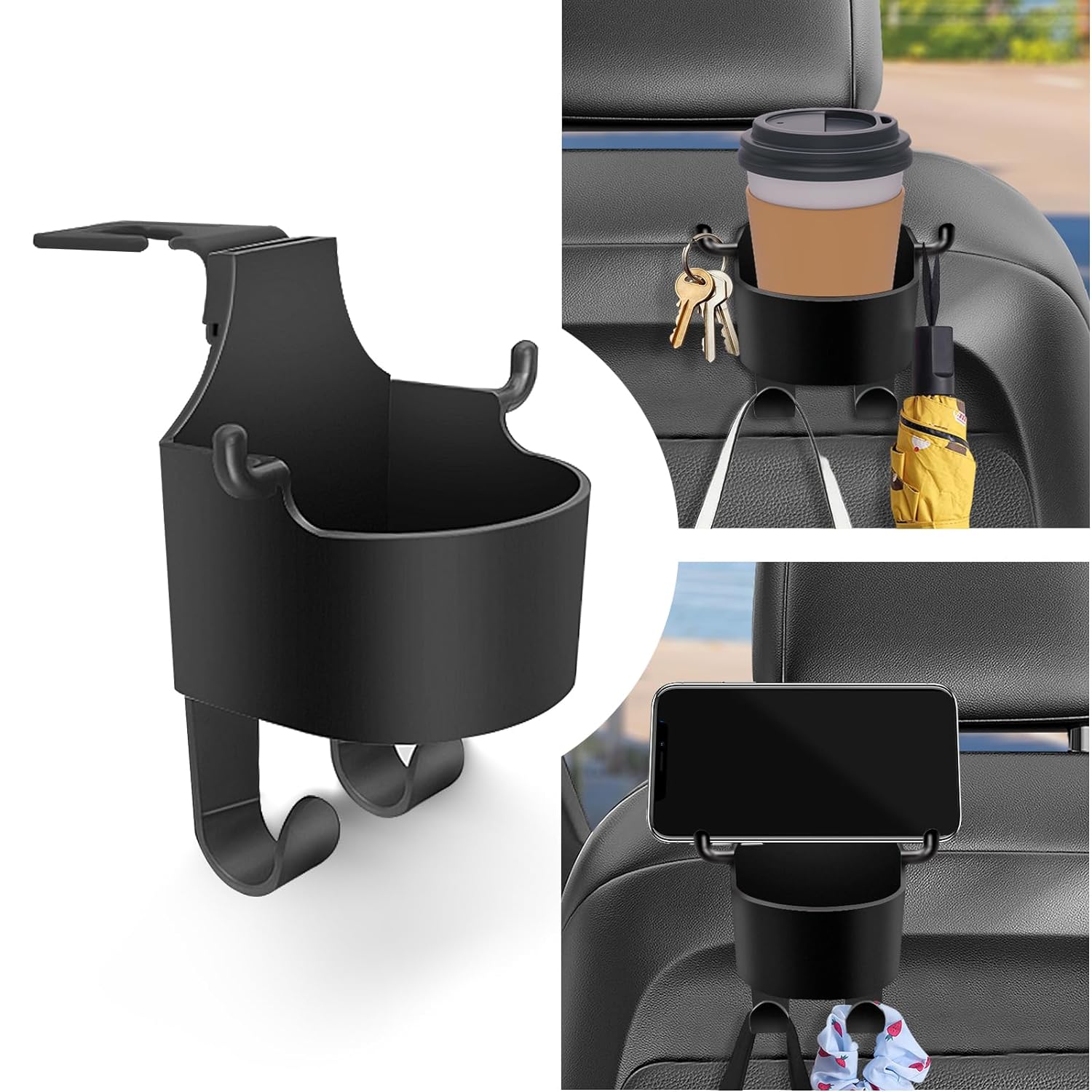 8548 Car Headrest Backseat Organizer 3 In 1 Automotive Cell Phone Drink Cupholder Adapter With Headrest Hooks For Kids And Adults Multifunctional Storage For Car Travel Accessories  KazKart